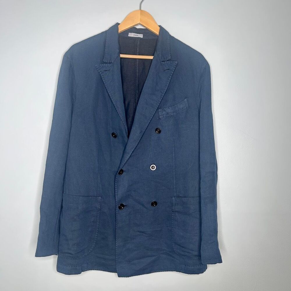 Boglioli Italy Blue Linen-Cotton Dover Blazer Jacket Large